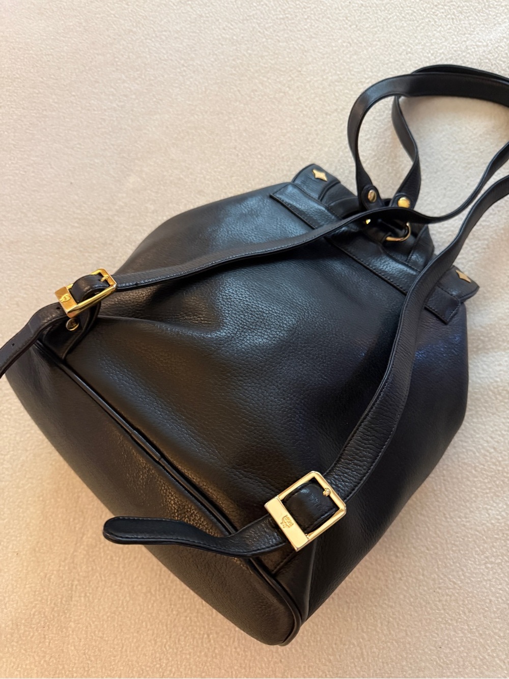 MCM Vintage Black Leather Backpack with Gold Logo Hardware - Picture 2 of 11